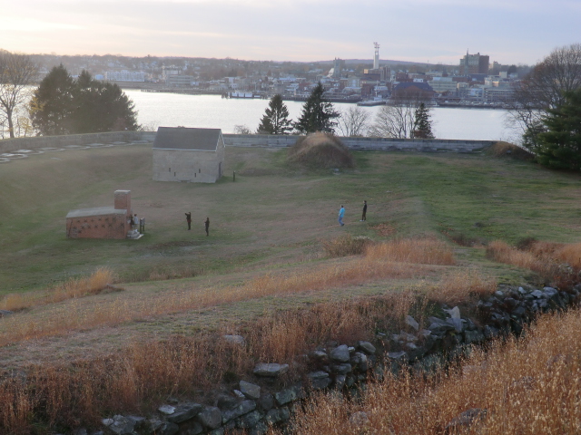 looking down from the higher battlefield (where Col. Ledyard surrendered); New London is across the river