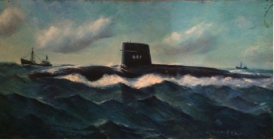 USS Robert E. Lee (SSBN-601) submarine painting by Ellery Thompson, oil on panel, New London Maritime Society collection.